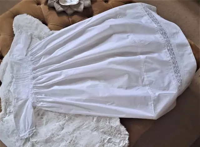 Exquisite Antique Babies White Cotton Christening Gown with Hand Made Lace 1