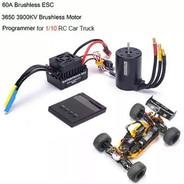60A Brushless ESC 3650 3900KV Brushless Motor Programming Card Kit 1/10 RC Car