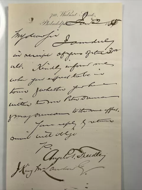 1884 Philadelphia Pennsylvania Walnut Street Handwritten Letter Jan 2, 1884