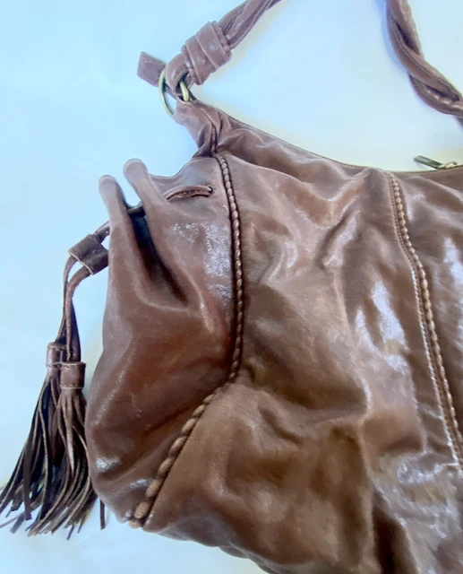 HOBO International Brown Buttery Soft Leather Large Tote/Shoulder Bag Tassel EUC 4