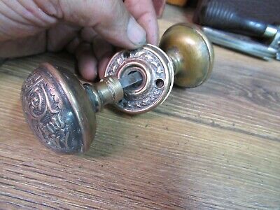 Antique Ornate Eastlake Solid Brass Original Door Knob Set Victorian Hardware A