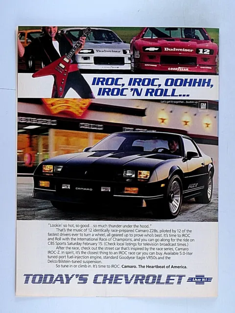 1986 Z28 IROC Chevrolet Camaro Vintage IROC N ROLL Original Print Ad 8.5 x 11"