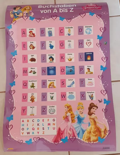 Disney Prinzessin Buchstaben von A bis Z - stabiles Lernposter - ca. 76x52 cm