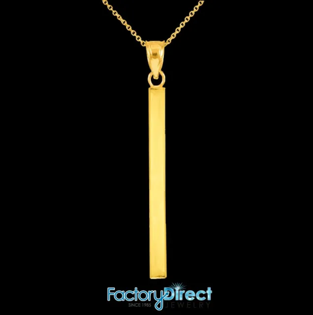 10k / 14K Solid Gold Straight Vertical Bar Necklace.