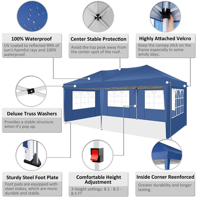 Klapp Pavillion 3x6m Faltpavillon Outdoor Gartenzelt Partyzelt Wasserdicht 420
