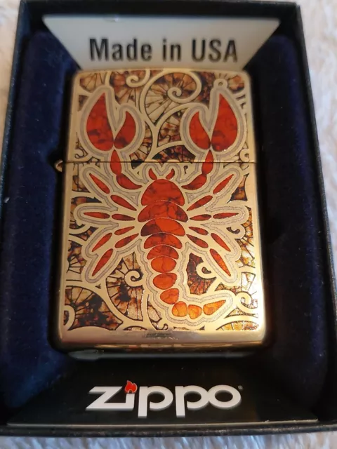 Zippo Lighter Unfired Scorpion Shell Brass