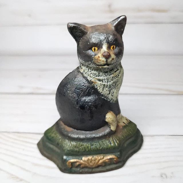 Vintage Cat Kitten Cast Iron 4" Door Stopper Painted  Door Stop