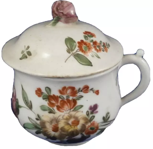 Antik 18thC Cozzi Porzellan Blumenmuster Topf De Creme Tasse Italien