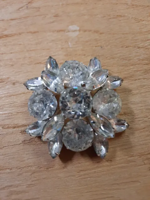 Vintage Clear Crystal Glass Rhinestone Dome Tiered Brooch Pin 2" Large