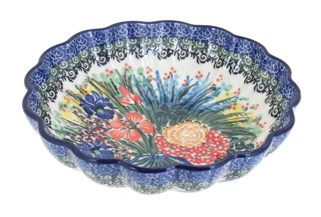 Blue Rose Polish Pottery Summer Blooms Medium Scallop Dish