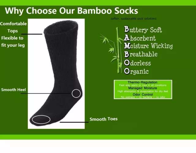 7Prs BAMBOO SOCKS Men's Heavy Duty Premium Thick Work BLACK/Navy/Grey Bulk New 2