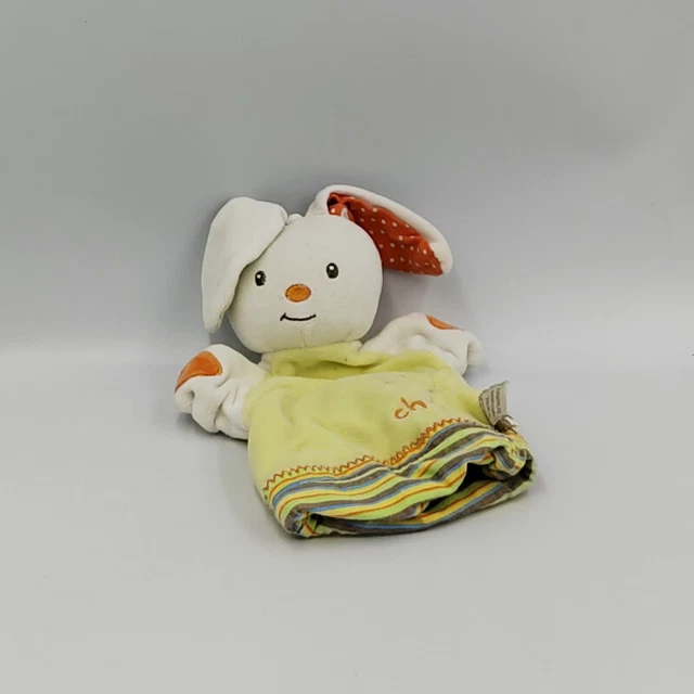 Doudou marionnette lapin vert orange blanc pois Bébé9 - 30297