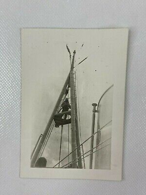 Navy Sailor On Rigging Tower Ship USS Bagaduce B&W Photograph Snapshot 3 x 4