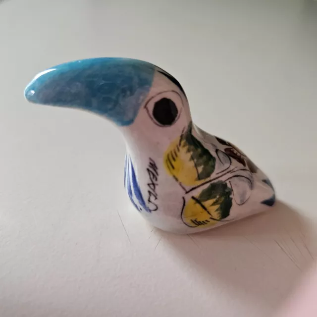 Vintage 1" Hand Painted Porcelain Toucan Miniature Statue Figurine White with a 3