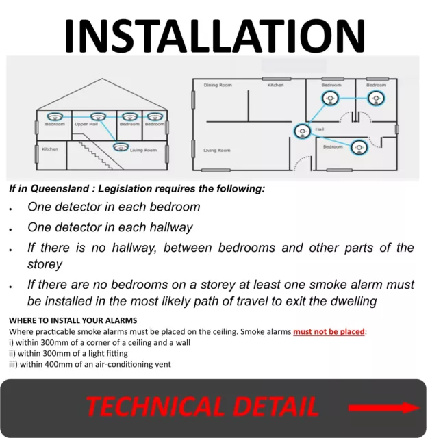 WIRELESS INTERCONNECTED PHOTOELECTRIC Smoke Alarm Detector Qld AS3786 10 YEARS 3