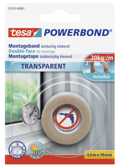 TESA Powerbond Montageband transparent 19 mm x 1,5 m