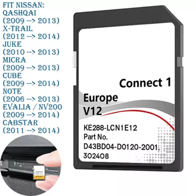 Connect 1 V12 SAT NAV SD CARD For NISSAN Qashqai Juke Cube Notes Micra 16GB