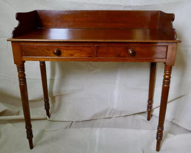 Vintage Small Wooden Writing Desk or Side Table with Two Drawers and Upstands