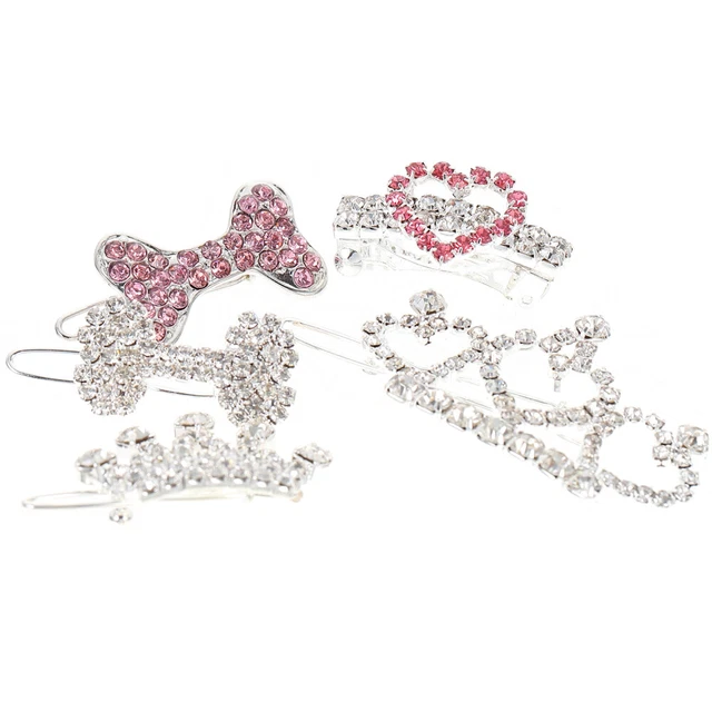 Gorros para mascotas Barrettes niñas perro gato clips para el pelo horquillas para gatos diamantes de imitación plateados