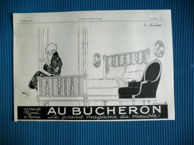 PUBLICITE DE PRESSE AU BUCHERON MAGASIN MOBILIER ILLUSTRATION RENé VINCENT 1924