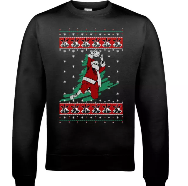 Basketball Santa Mens Funny Christmas Sweatshirt Ugly Jumper Secret Player Net