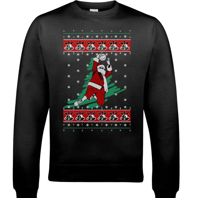 Basketball Santa Mens Funny Christmas Sweatshirt Ugly Jumper Secret Player Net