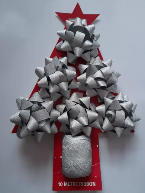 Christmas Gift Bows & Ribbon Set Silver