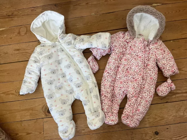 Snowsuits  X 2 For Baby Girls Age 0-3 Months  Perfect Condition