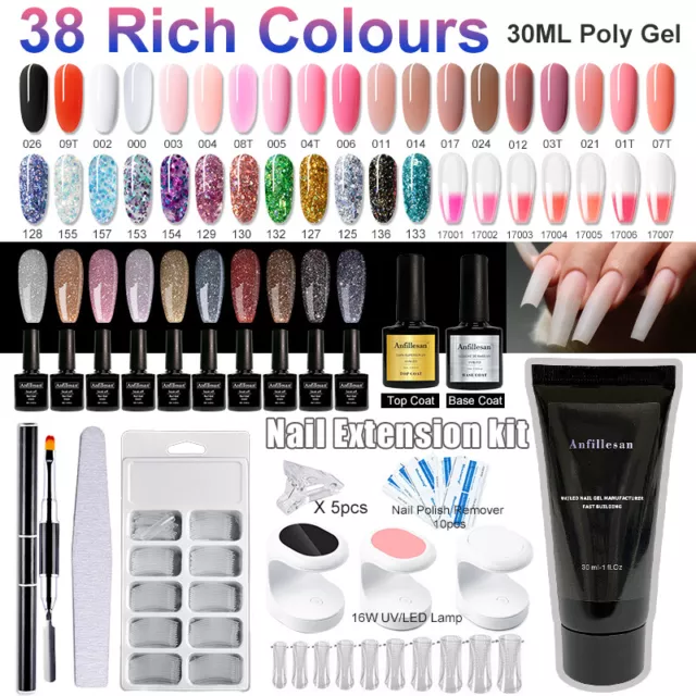 Anfillesan 38 Colour Poly Gel Nail Polish kit full Set With UV LED 16W Nail lamp