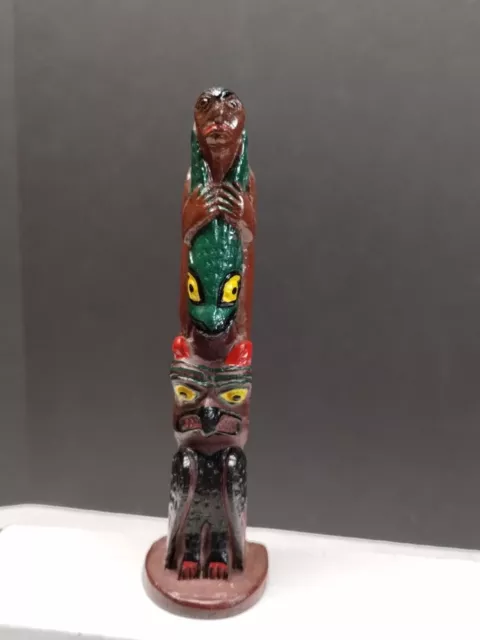 Vintage Tlingit  Tribe Northwest Coast Folk Art TOTEM Pole Hand Painted
