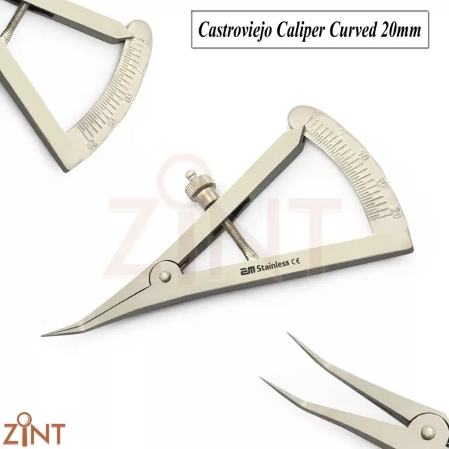 Dental Castroviejo Measuring Caliper Curved With Adusting Locking Screw 20mm New