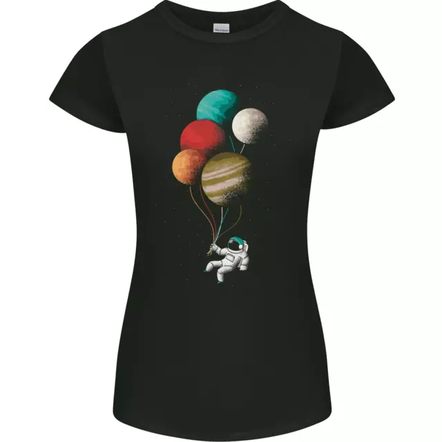 An Astronaut With Planets as Balloons Space Womens Petite Cut T-Shirt