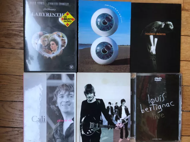 Lot de DVD musicaux (Aubert, Bertignac, Cali, Vincent Delerm, Pink Floyd, Bowie)