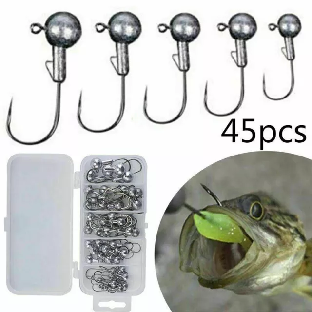 45 Stuck Jigkopf Zander rund Jighead Set Hecht Jigköpfe Rundkopf Jighaken Jigs *