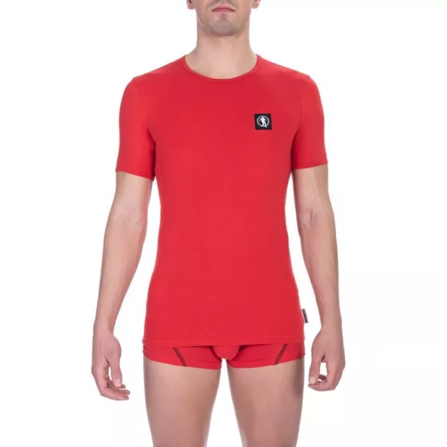 Bikkembergs Vibrant Rouge Coton Col Rond T-Shirt Double Homme Paquet Authentique