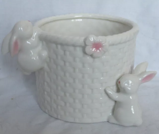 Yankee Candle Large Jar Holder J/H White & Pink Spring Ceramic Bunny EASTER HOP