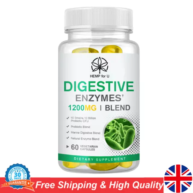 1200MG Digestive Enzymes Natural Probiotic Blend 60 Capsules Dietary Supplement