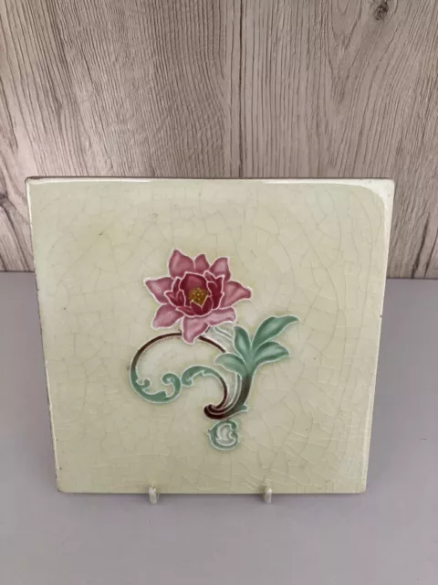 Antique Henry Richards Art Nouveau 6" Fireplace Tile Floral