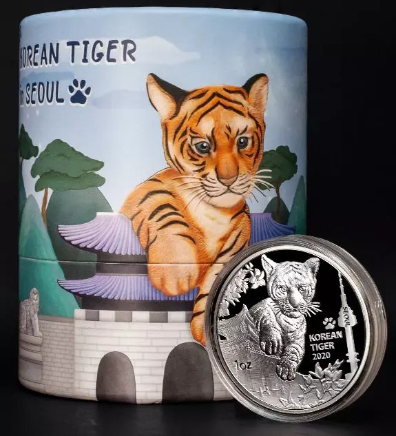 2020 South Korea PROOF Silver Korean Tiger w/ OGP Display - ONLY 1000 Minted