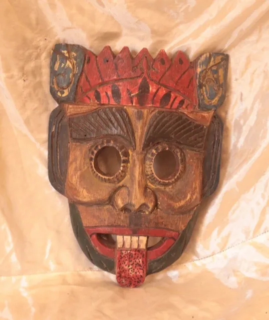 Vintage Wooden Mask Hand Carved, Devil's Mask Thai For Decor Stylish Design Rare