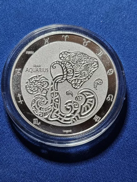 2022 Tokelau 1 oz .999 Silver $5 Zodiac Series: Aquarius , in Capsule