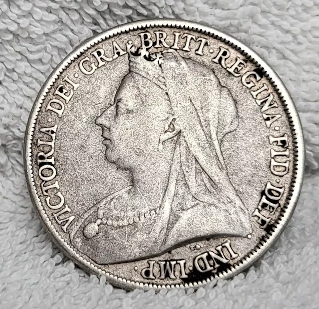 1893 Solid Silver Antique Queen Victoria Crown Coin Vintage Old 0.925 Sterling 2