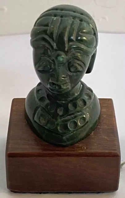 Green Verdite SURO Stone Carving Bust Of Woman Handmade South Africa Wood Plinth