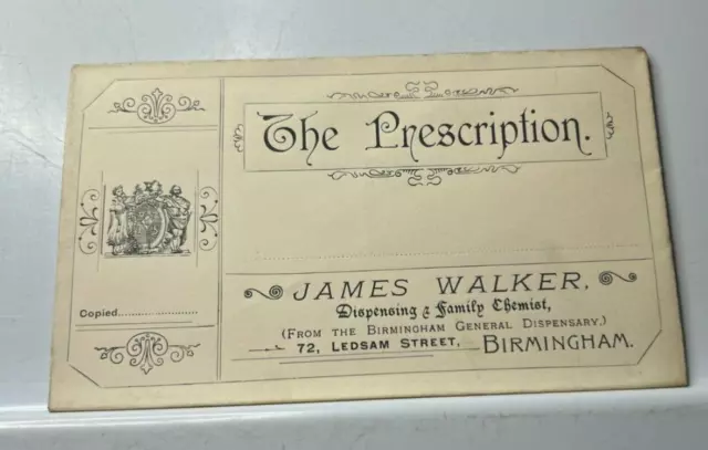 Antique Pharmacy Prescription Envelope  James Walker Chemist Birmingham