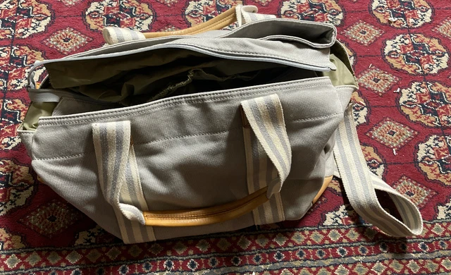 Pottery Barn Kids Classic Diaper Bag Gray Canvas/Leather