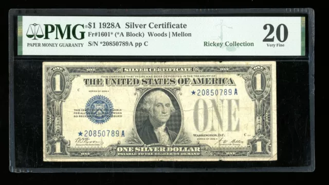 DBR 1928-A $1 Silver Funnyback STAR Fr. 1601* PMG VF-20 Serial *20850789A