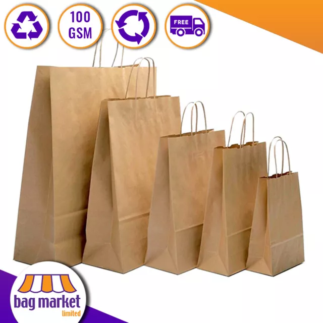 Brown Paper Carrier Bags - Twist Handles - Strong - Gift, Shop, Party, Takeaway