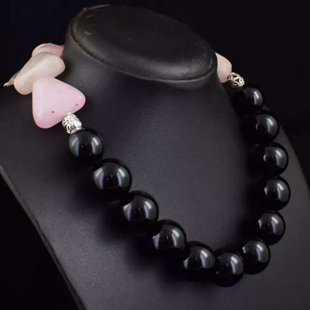 Handmade 1205 Cts Natural Onyx & Rose Quartz Beads Womens Necklace JK 13E366 2