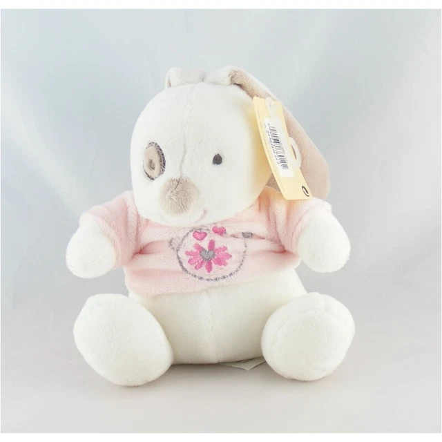 Doudou lapin blanc rose cocard fleur PAT ET RIPATON - 10178