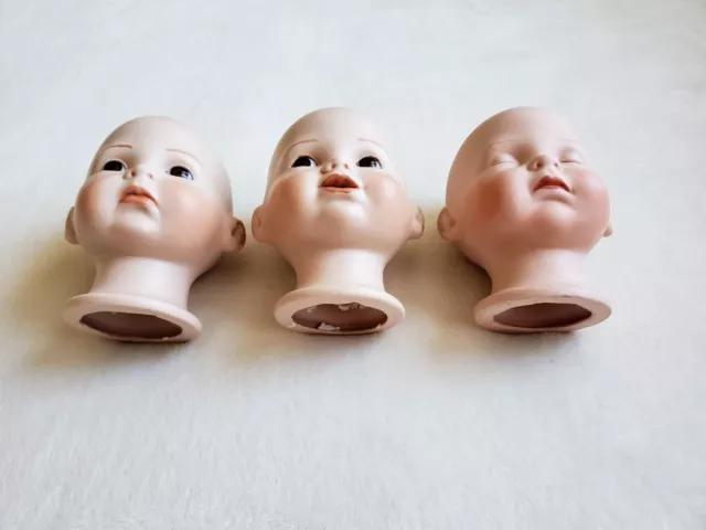 Vtg Lot of 3 Porcelain Doll Heads Bell Ceramics 1986 1988 Handpainted Glass Eyes 2